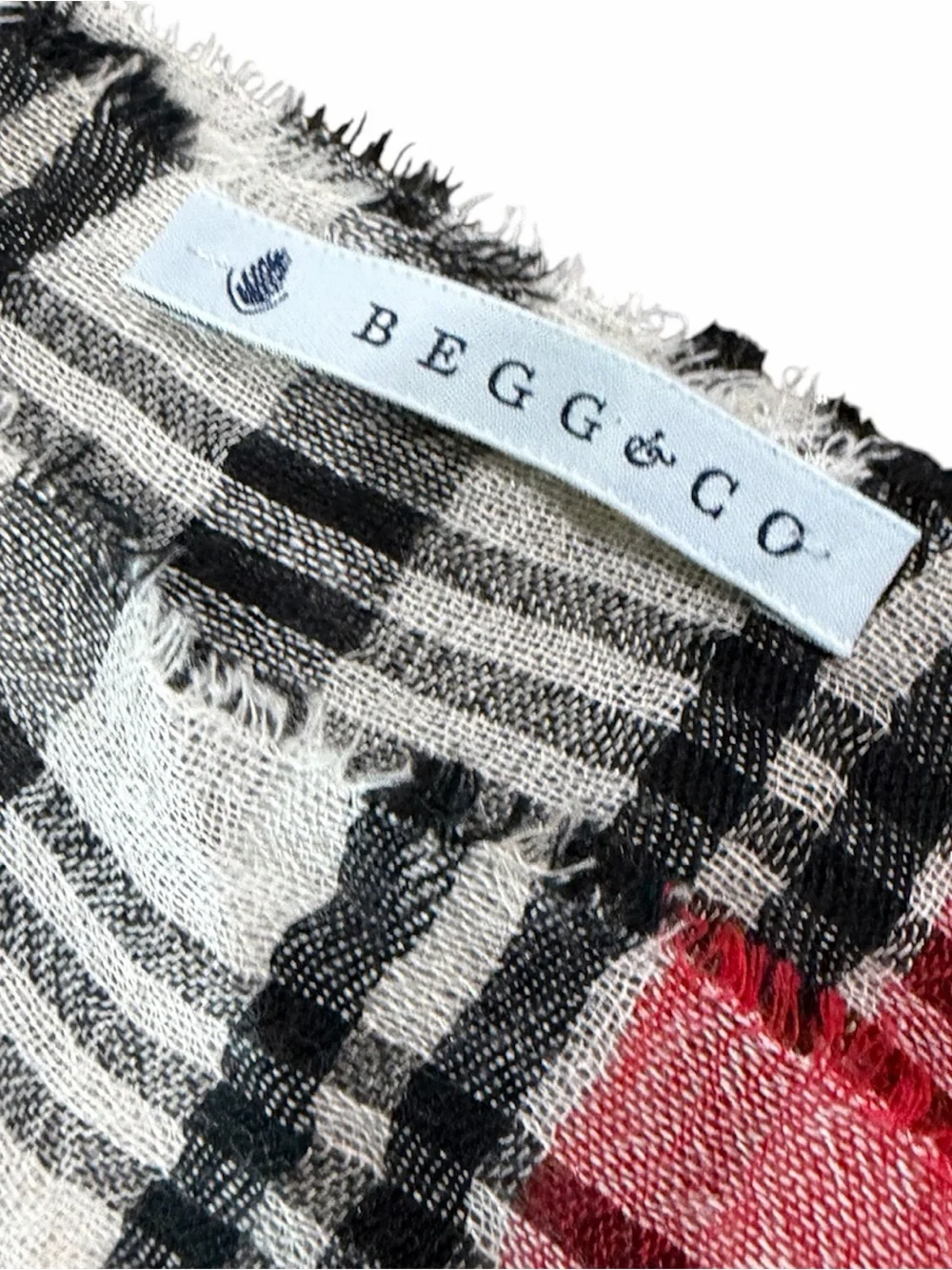 Like New Begg & Co luxury plaid scarf with fringed edges